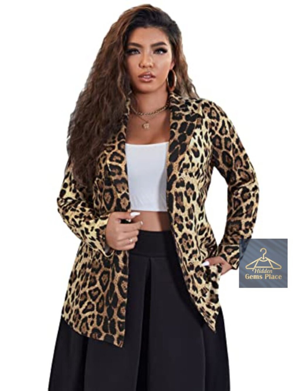 Leopard Print Blazer Long Sleeve Single Button Plus Size Soft Stretch Career